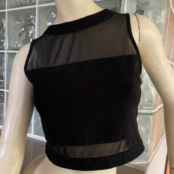 GUESS CROP TOP - BLACK SHEER/SOLID Sleeveless, Zip Up Back, Trendy, Size Small - Picture 2 of 15